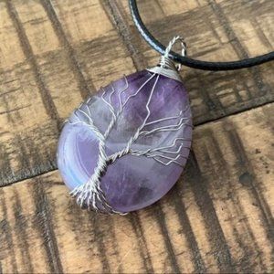 50mm Wire Wrapped Amethyst Pendant Necklace
